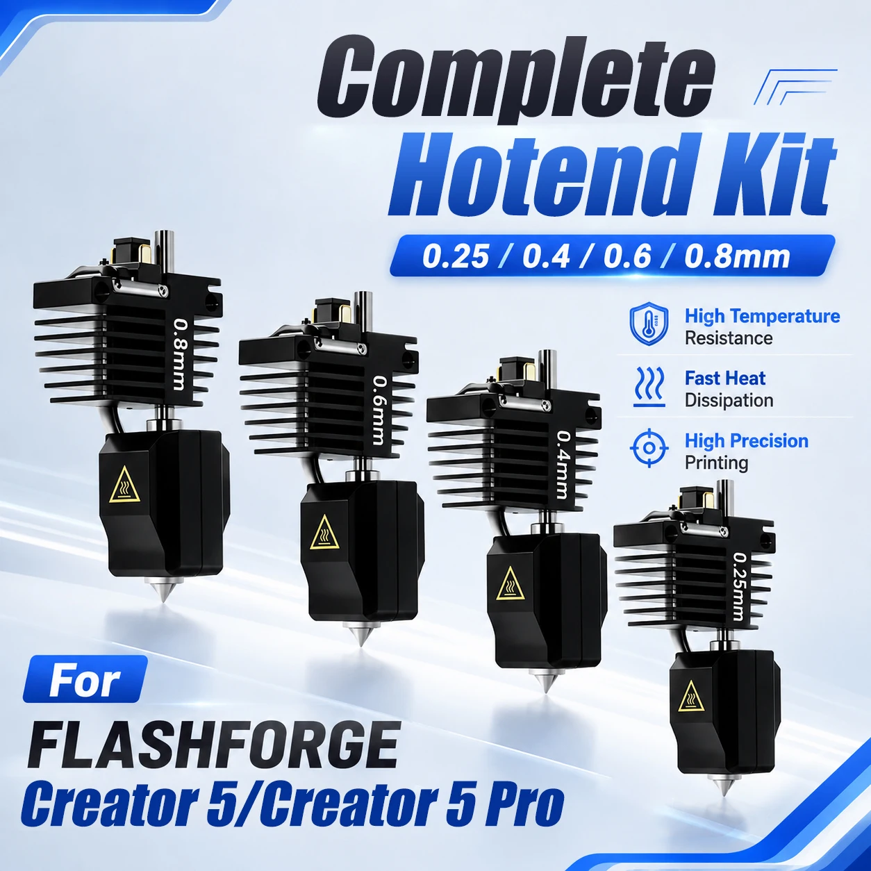 Image of Für Flashforge Creator 5/5 Pro Hotend-Kit 0,25/0,4/0,6/0,8mm gehärtete Stahldüse für C5-Serie 3D-Drucker-Extruder-Teile