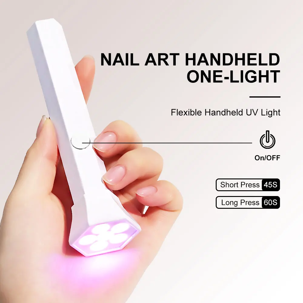 Nail Art Handheldone Light 6 LEDS Rapid Cure Nails Gel Lamp for Manicure Salon/Home Acrylic Gel Art Portable Quick Drying Tools