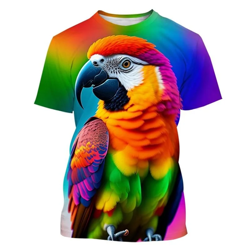 

Colorful Parrot 3D Print T-shirt Men Clothing Personality Street Hip Hop Short Sleeve T Shirts Summer Hawaiian Casual Funny Tee