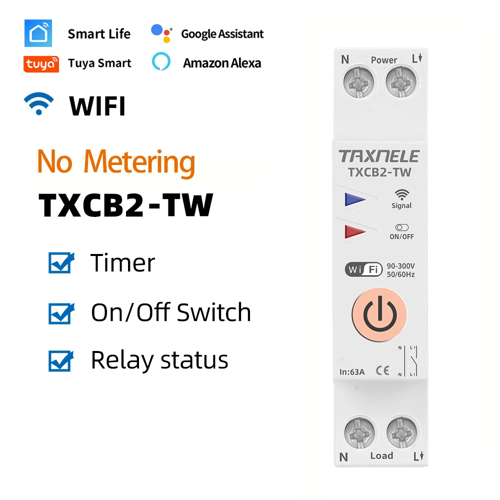 63A 1P+N WIFI Smart Switch Energy Meter KWh Metering Monitoring Circuit Breaker Timer Relay MCB TUYA Smart Life 110VAC 230VAC