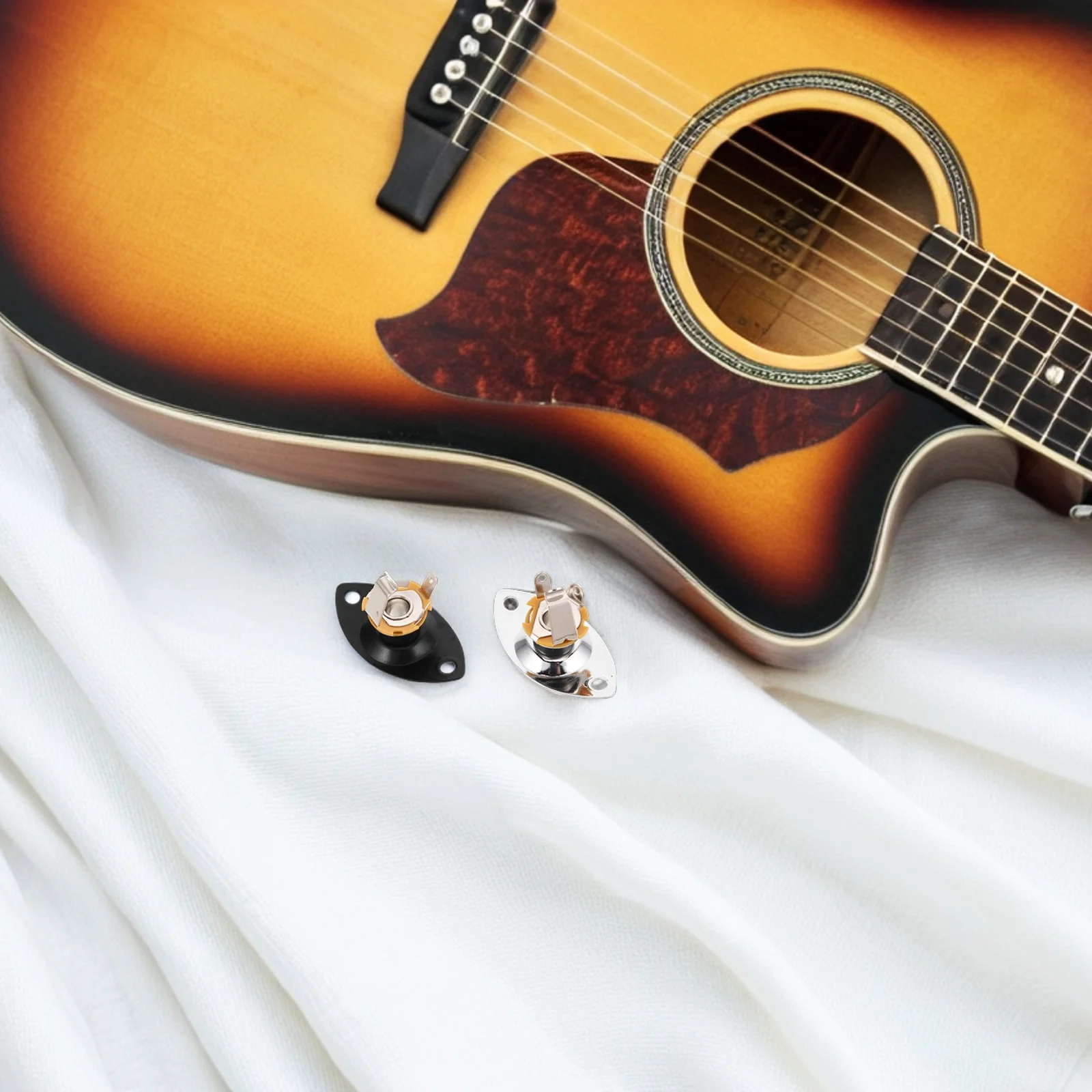 

2pcs Electric Guitar Input Jack 6.35Mm Oval Output Socket Silver Black Metal Jack Plate For Guitar Bass Ukulele Stable Curved