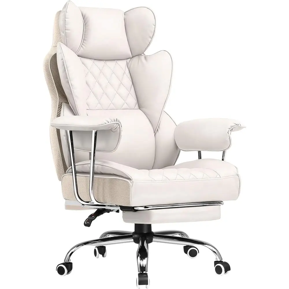 

Ergonomic High-Back Leather Gaming Chair with Footrest, Lumbar Support and Fixed Armrests