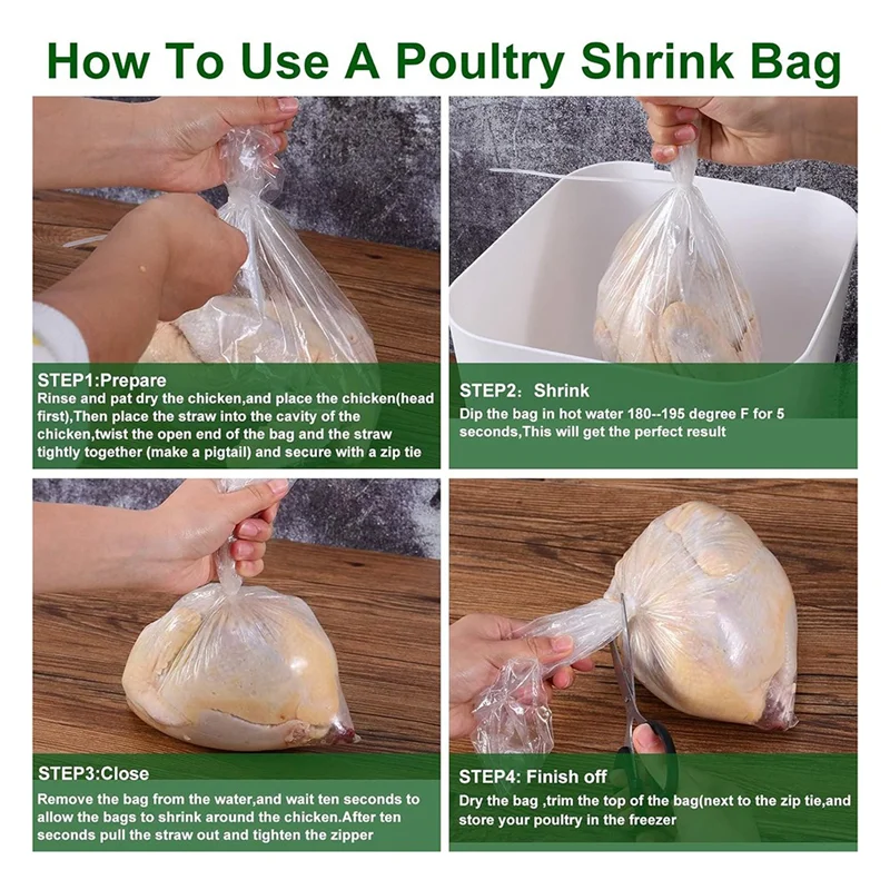 

【Today-Only!】100Pcs Poultry Shrink Bags Clear Poultry Heat Shrink Bags Freezer For Chickens Rabbits Food Storage For Turkey,Chic