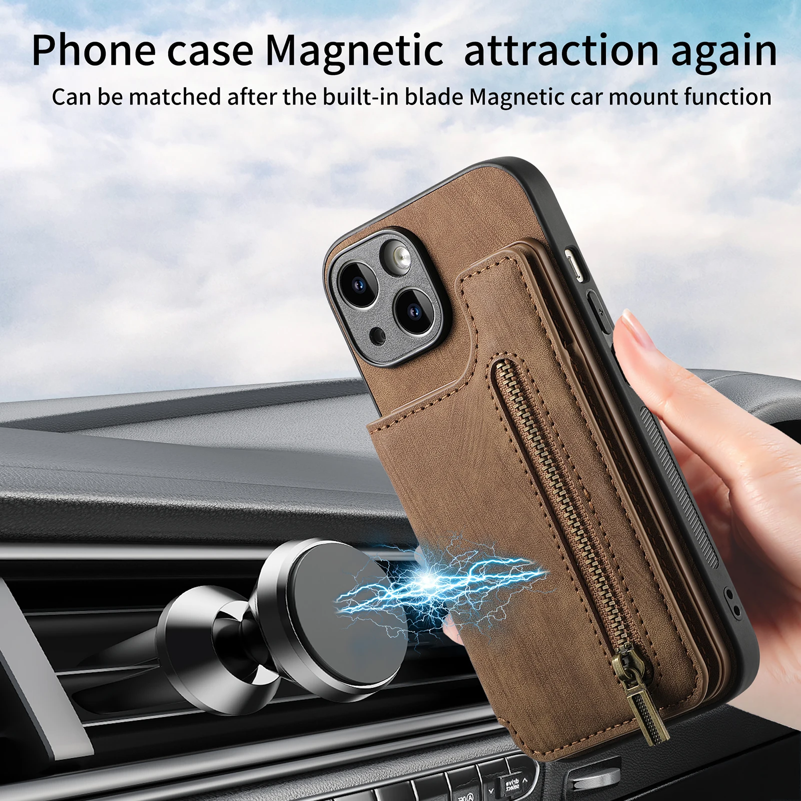 Zipper Cards Solt Wallet Leather Case For iPhone 15 Pro Max 14 Plus 13 12 11 XS XR Se 2022 Pocket Magnetic Double Buckle Cover