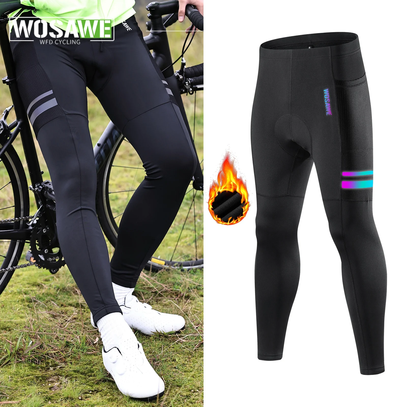 

WOSAWE велосипедные брюки зимние флисовые термостойкие 4D мягкие велосипедные длинные колготки MTB светоотражающие леггинсы велосипедные спортивные брюки