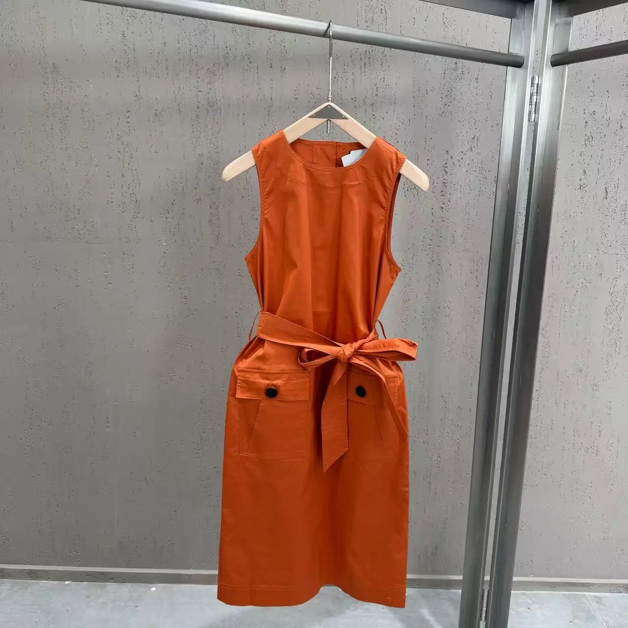 High Street Summer Intellectual Sleeveless Dresses Women's Waist Cinched Lace Up Mid Length Temperament Dress