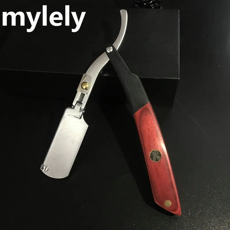 شفرات حلاقة مستقيمة للرجال بمقبض من الخشب الطبيعي، شفرات حافة مزدوجة، ماكينة حلاقة احترافية ومغلقة