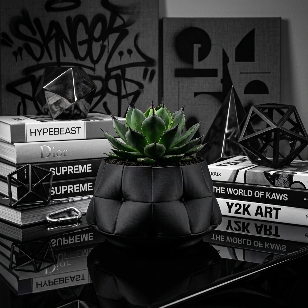 Nordic 3D Printed Resin Planter, Creative Geometric Tufted Design Flower Pot, Glossy Hard Shell Plant Container for Home Desk De