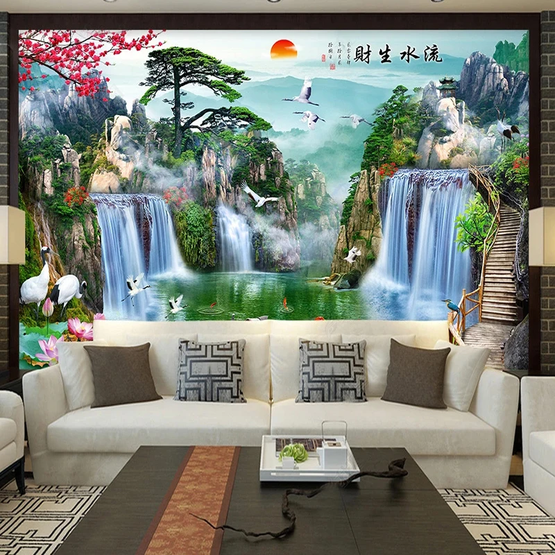 Custom Mural Wallpaper Forest Pine Trees High Mountains Running Water Landscape Poster Room TV Sofa Study Background Home Decor