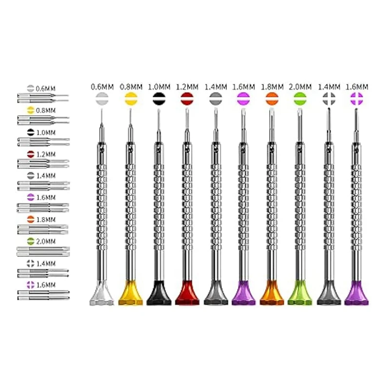 Juego de destornilladores de precisión ranurados y cruces, diferentes tamaños con cuchillas de repuesto adicionales, herramienta de relojería para joyería duradera, 10 piezas