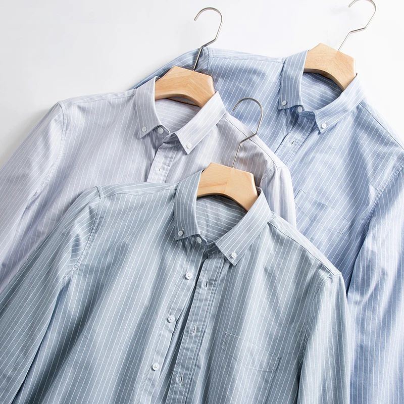 

100% Cotton Oxford Shirt For Men's Long Sleeve Solid Casual Business Regular-Fit Formal Dress Shirts Social Blouse Male Clothes