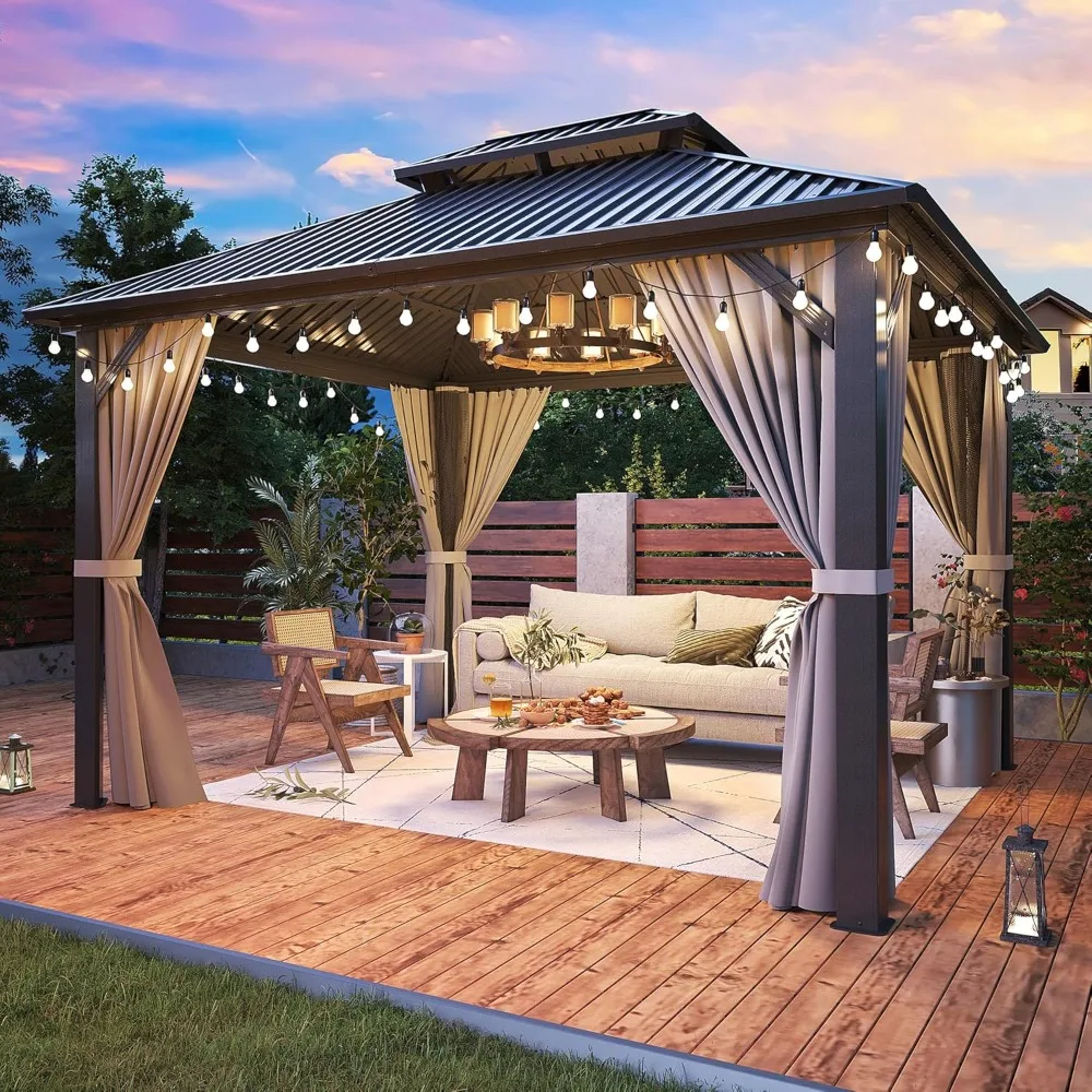 

Беседка 10'x12' с жесткой крышей, алюминиевая пергола с двойной оцинкованной стальной крышей, уличная металлическая конструкция, на заказ