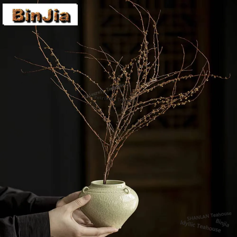 480ml Reed Green Handmade Tea Washing Basin Boutique Three Ears Jianshui Tea Washing Barrel Jardiniere Tea Residue Barrel Vase