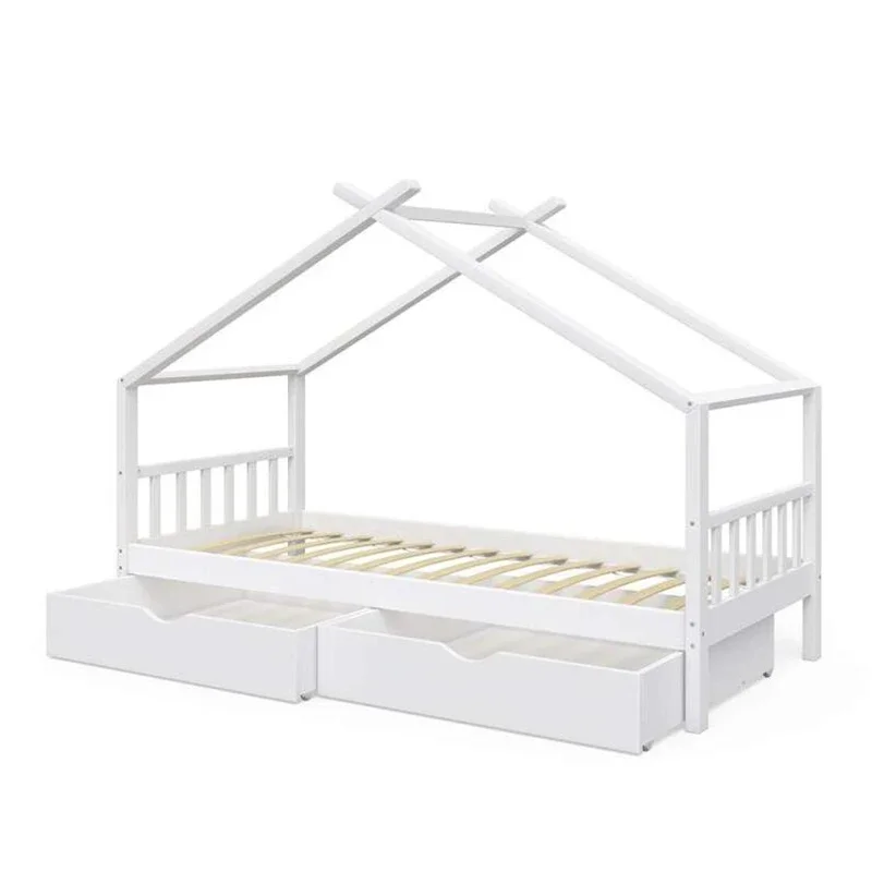 Children's wooden house white play house bed frame