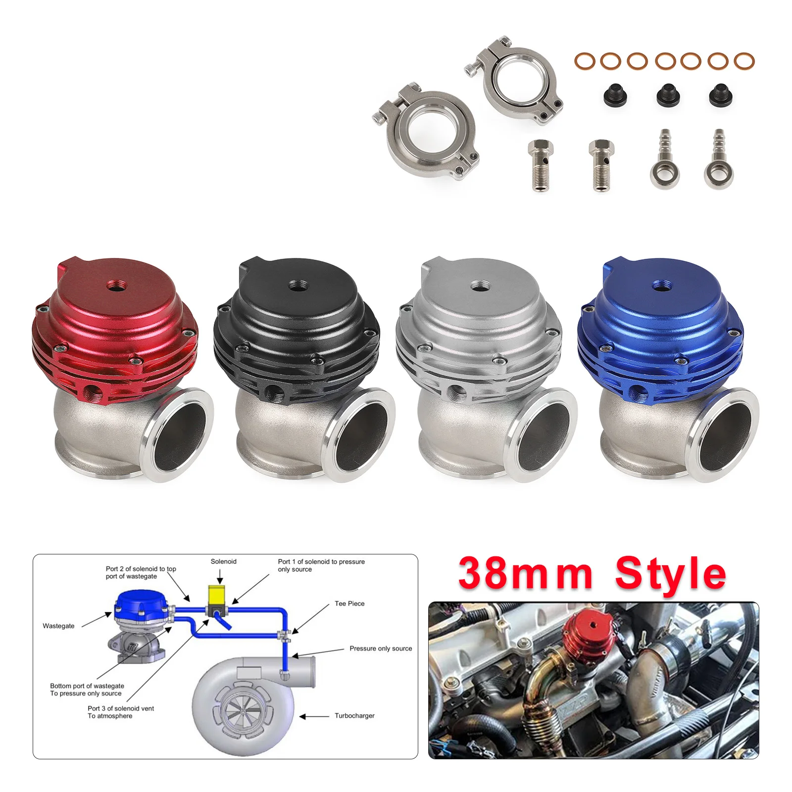 38mm External Wastegate V-Band Flanged Turbo Waste Gate For Supercharge Turbo Manifold Universal Dump Pipe Valve