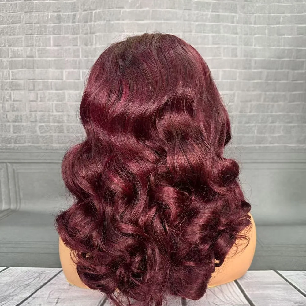 

99J Burgundy Bob Wig Body Wave 13x4 HD Lace Frontal Human Hair Wig Pre Plucked 250% Density Glueless Wine Red Bob Wigs forWomen