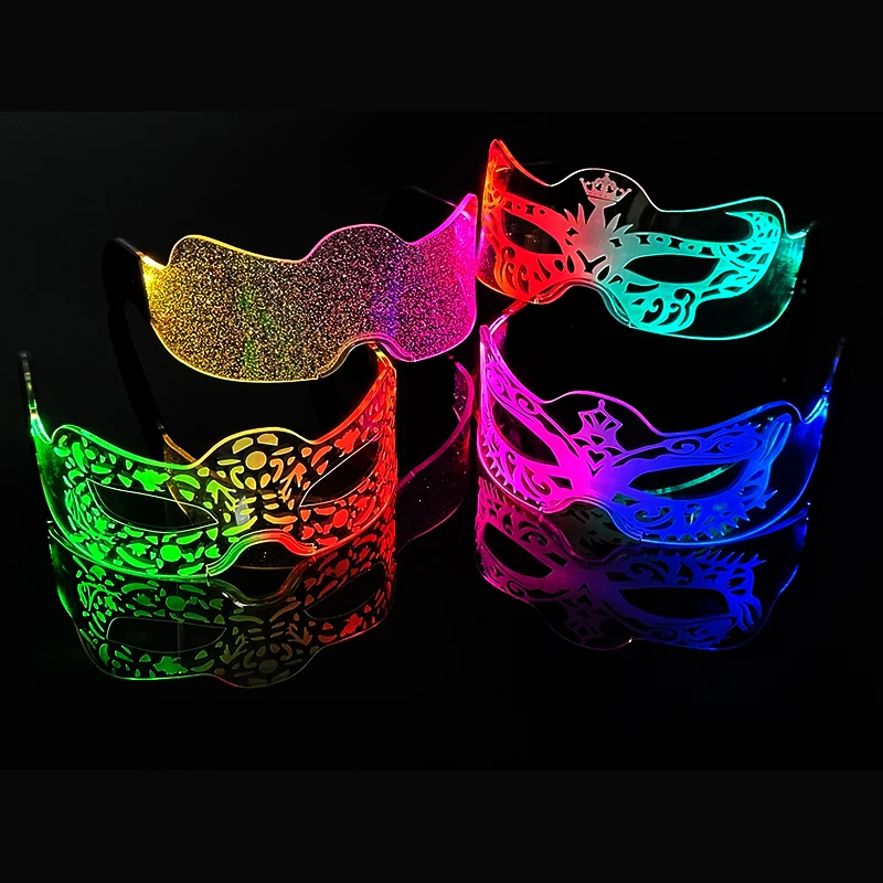 Halloween Cool Half Face Mask Colorful Changeable  Eyewear For Men Women Luminous LED Mask Flashing Glasses For Rave Halloween