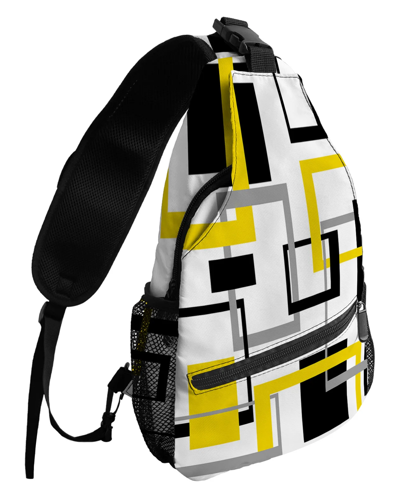 

Abstract Geometric Black Yellow Chest Bags For Women Men Waterproof Messenger Bags Travel Sport One Shoulder Crossbody Bag