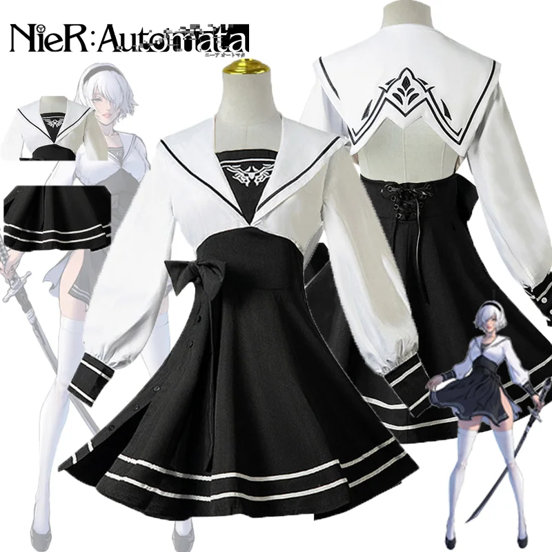 

Game Nier Automata Yorha 2B Cosplay Costume School Uniform Suit Dress Full Set for Girls Halloween Role Play Party Suit Outfits