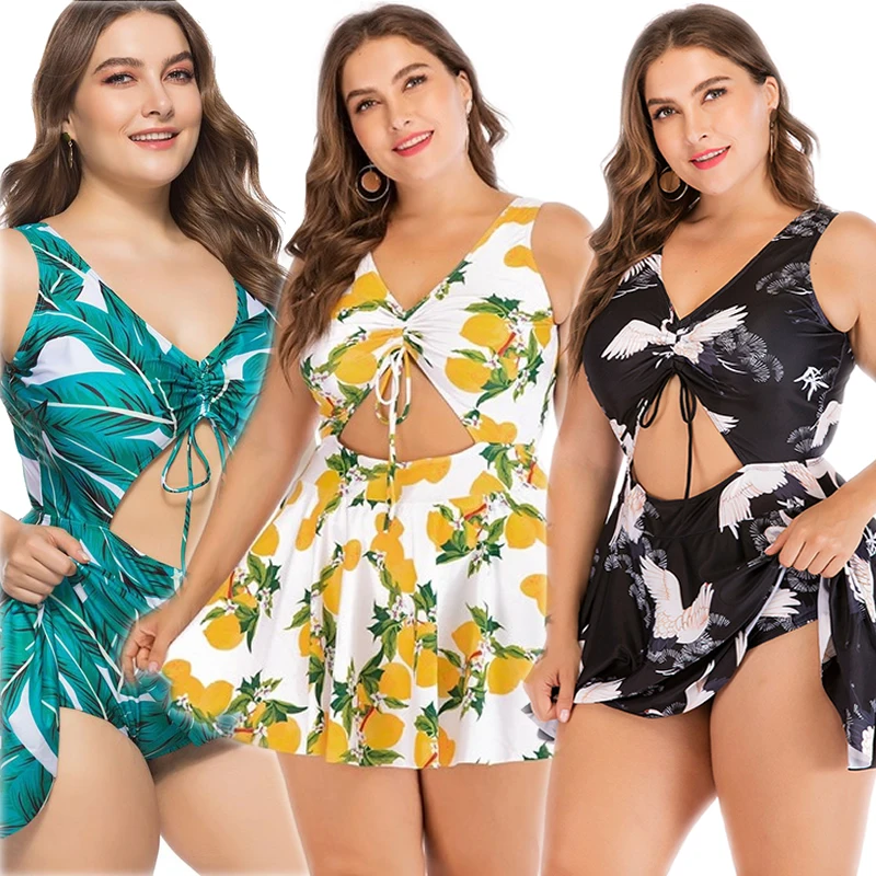 

Tankini Plus Size Women One Piece Print Big Summer Swimsuit Swimming Dress Beachwear Large 5XL Bathing Suit Swimwear