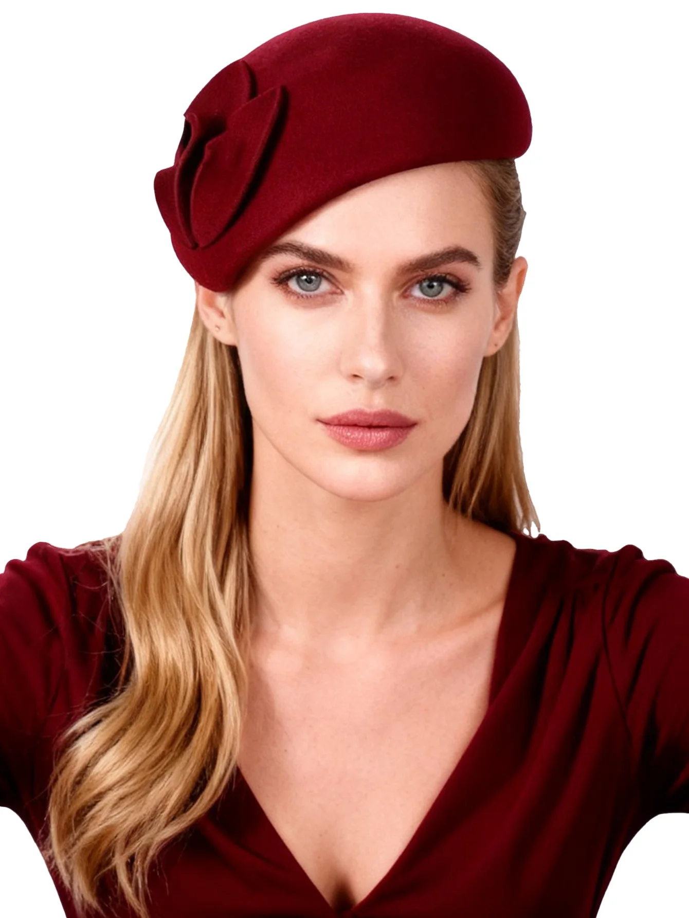 Kapelusz Fascinator z Białego Wełnianego Filcu w Stylu Vintage dla Kobiet, Różowo-Czarny Chapeau Femme na Kościół, Wesele, Derby, Uroczystości Formalne — zdjęcie 7