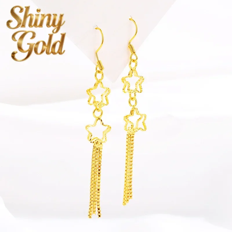 

Серьги из высококачественного золота 9999 пробы ShinyGold для женщин, серьги-кисточки, серьги в стиле богини, украшения из чистого золота 24K, простые модные ювелирные изделия.