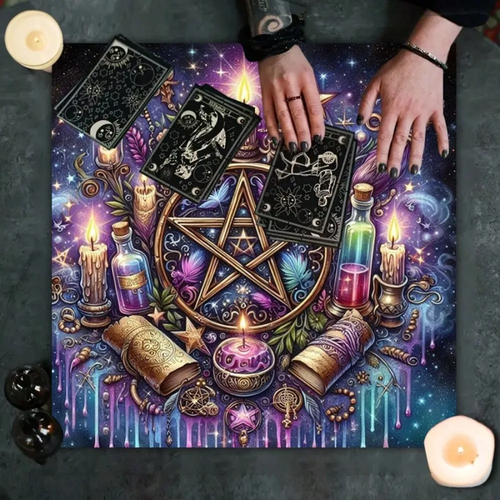 Celestial Tarot Altar Cloth Multiple Sizes HD Print Zodiac Five Stars Witchy Wiccan Polyester Ritual Meditation Pagan Decor