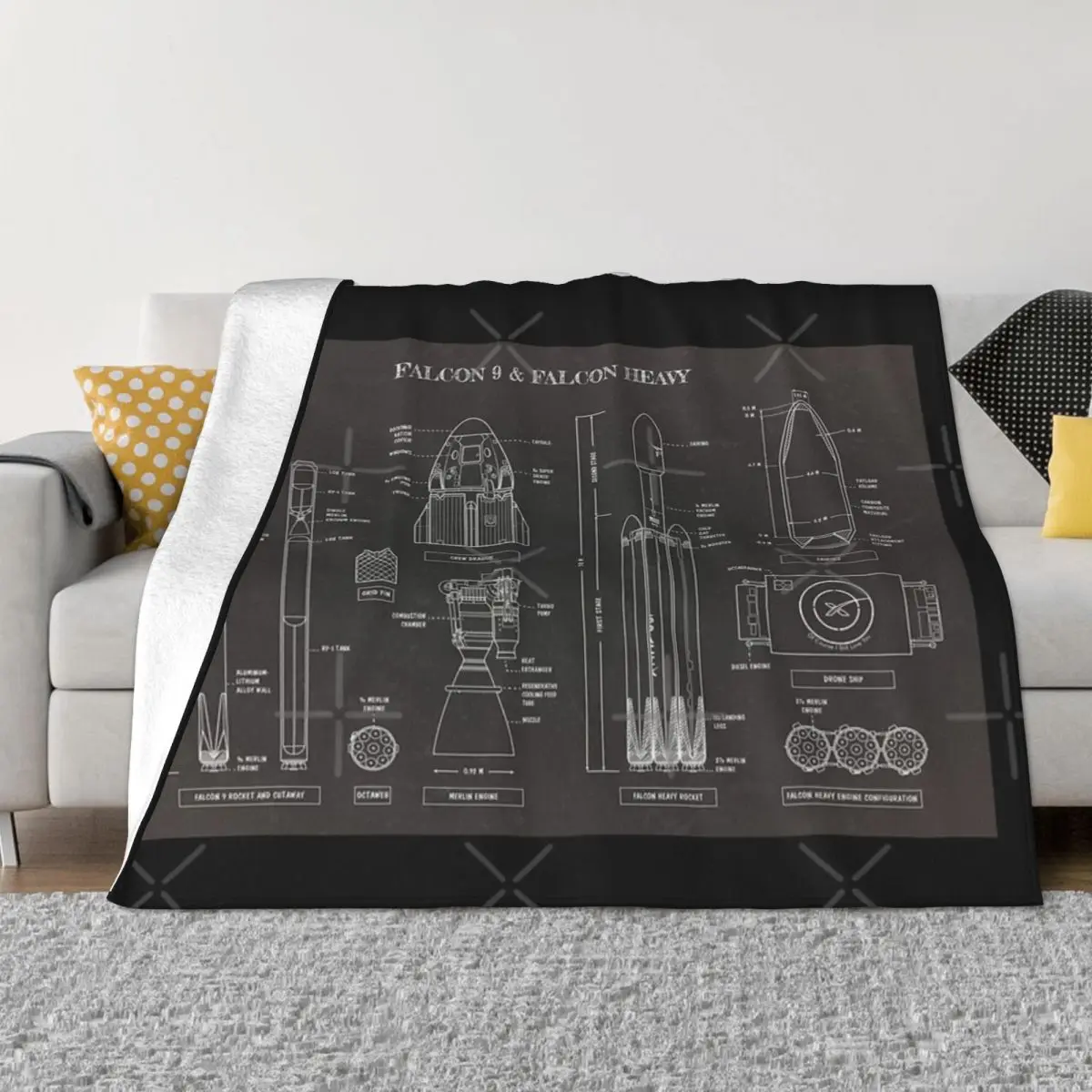 Spacex Falcon 9 & Falcon 헤비 칠판 봉제 무릎 담요, 겨울 담요, 얇은 패딩 담요 던지기 담요