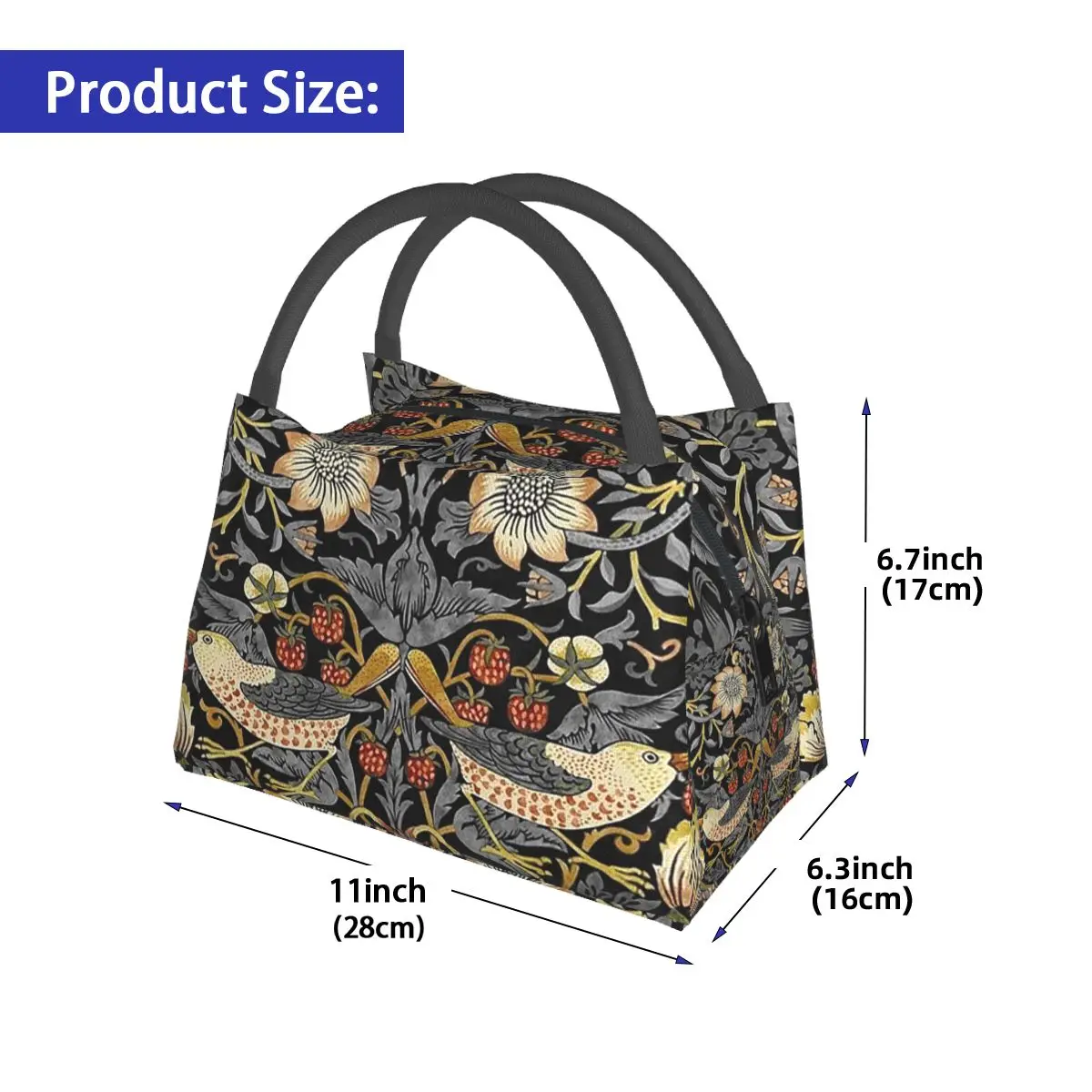 William Morris Strawberry Thief Insulated Lunch Bag for Women Kids Portable Food Boxes Thermal Lunch Box Tote