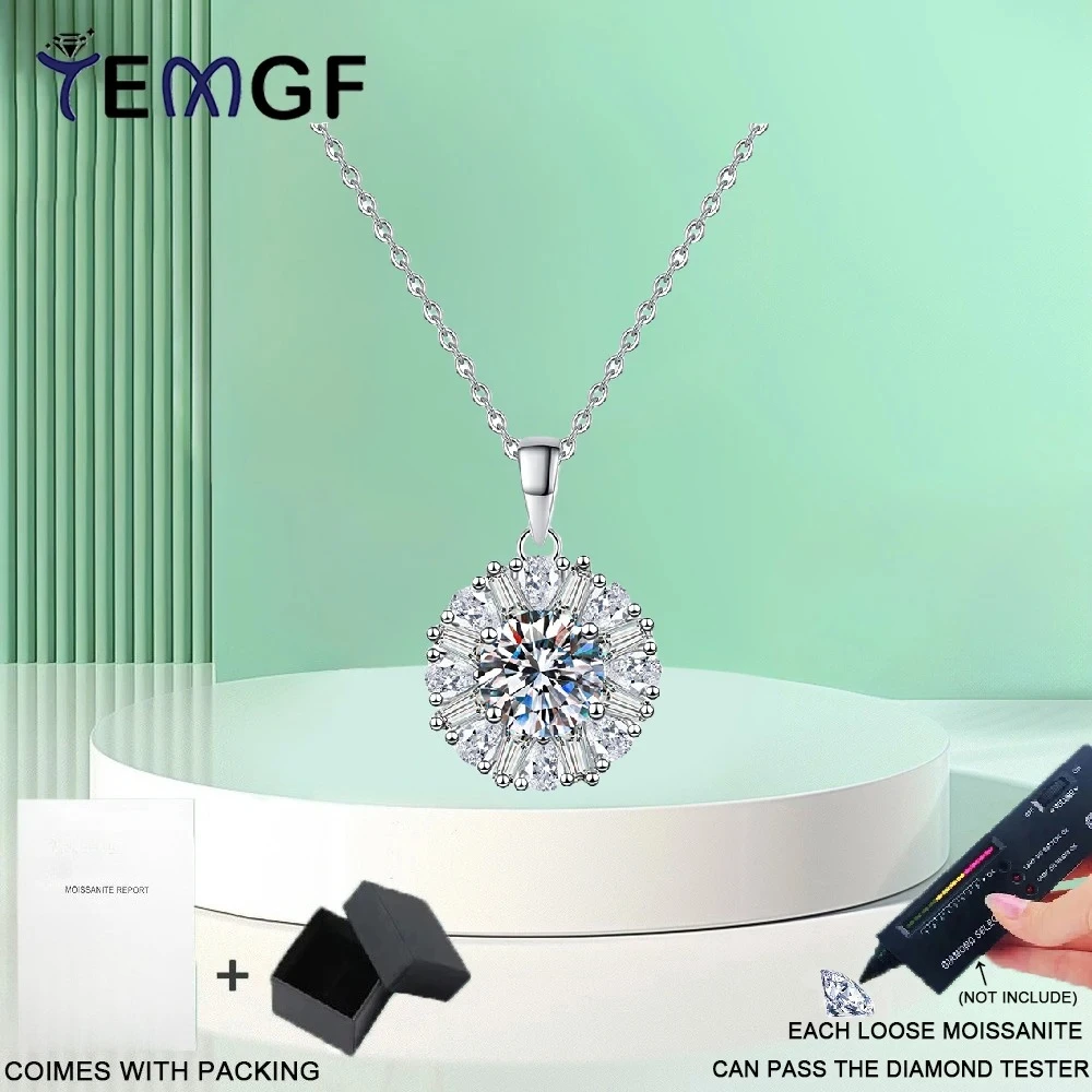 

TEMGF Hot Sell 925 Sterling Silver Necklace Full Moissanite/Zircon Pendant for Women Sparkling Luxury Fine Jewelry Birthday Gift