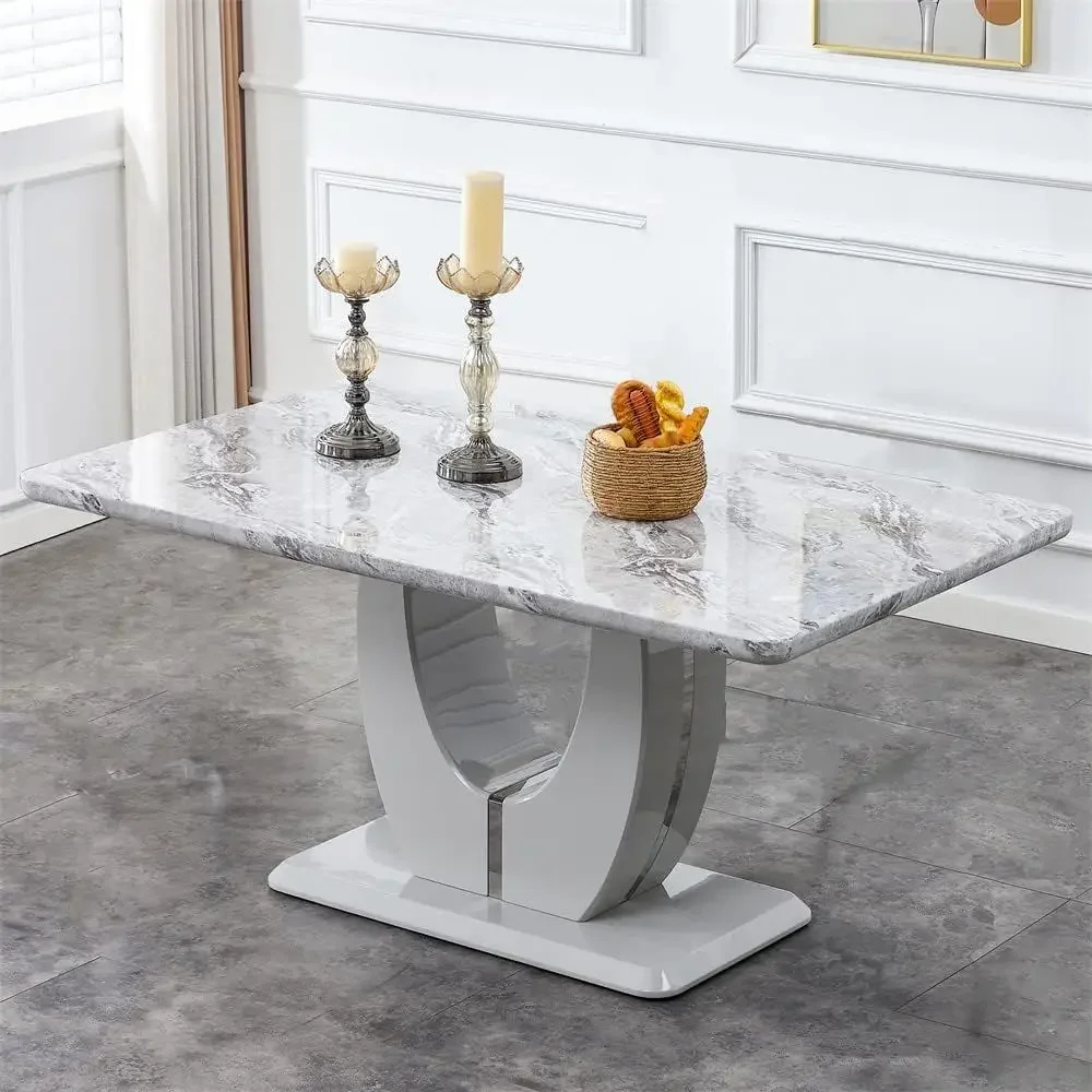 

60 Modern Marble-Textured Rectangular Dining Table for Kitchen or Meeting Room in Grey