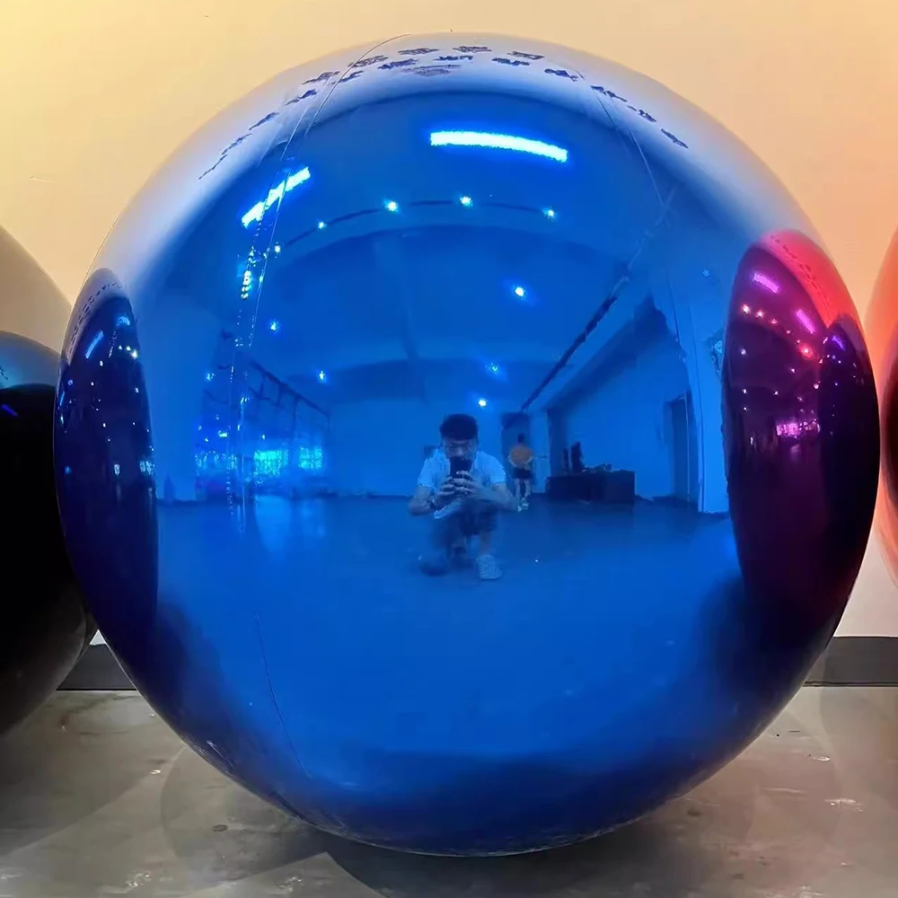 Blue Inflatable Mirror Ball Shinny Airtight Hanging&standing Inflatable Mirror Balloon Sealed Colorful Sphere for wedding decor