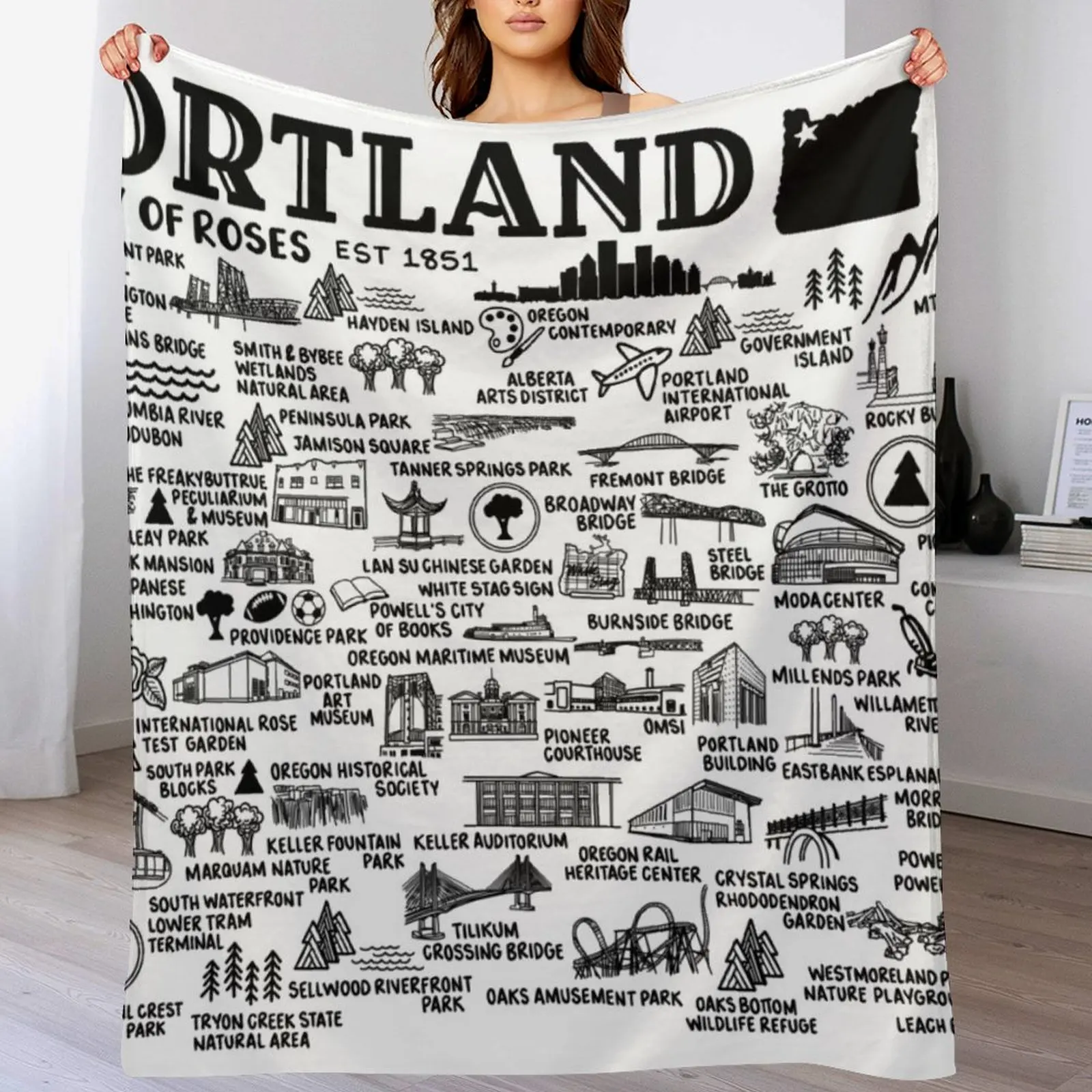 Portland Oregon Map Throw Blanket Tourist Soft Plush Plaid Nap Sofa Quilt Blankets