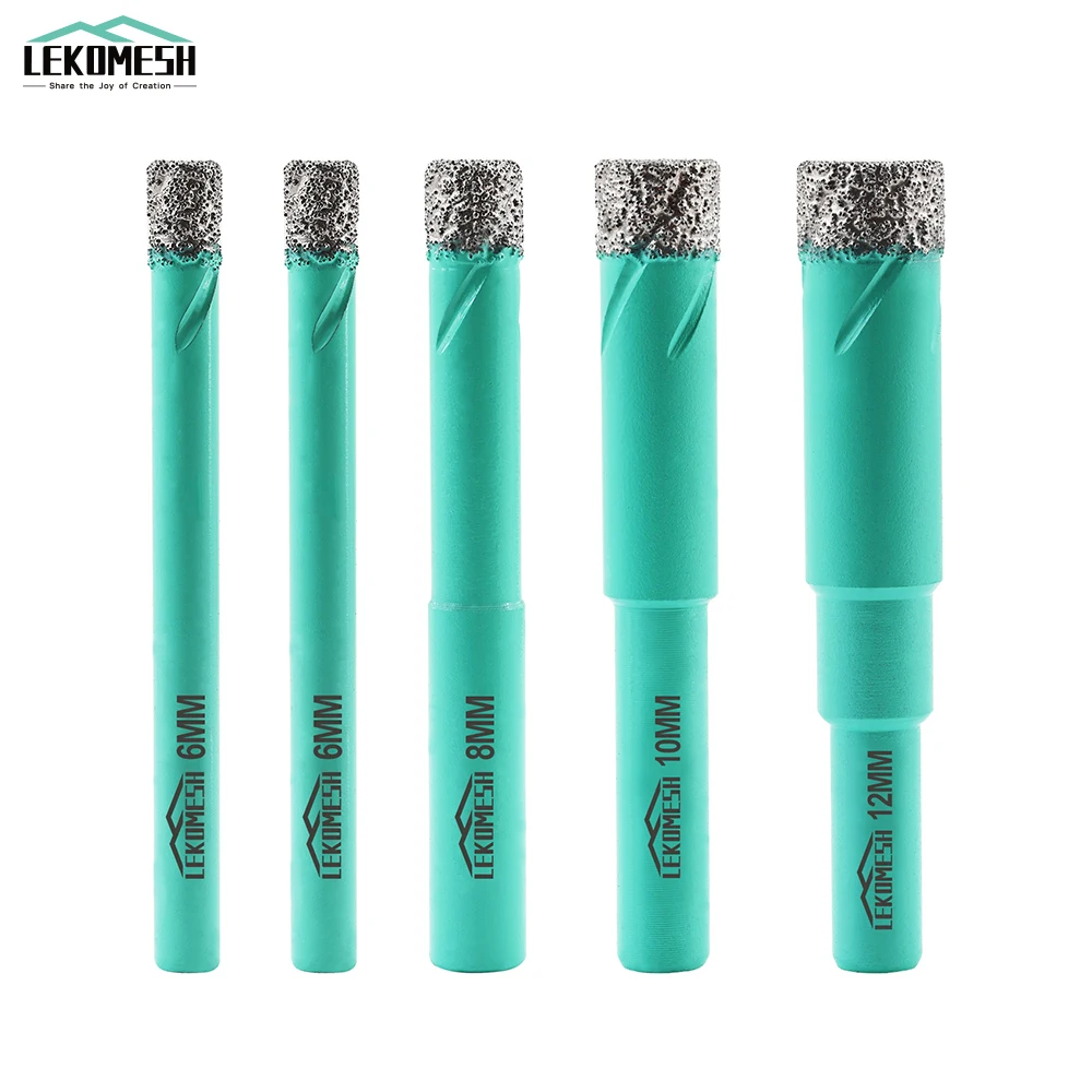 

LEKOMESH 5Pcs/set 6/6/8/10/12mm Dry Diamond Drill Core Bits Round Shank Drilling Bits For Ceramic Porcelain Tile Granite Marble
