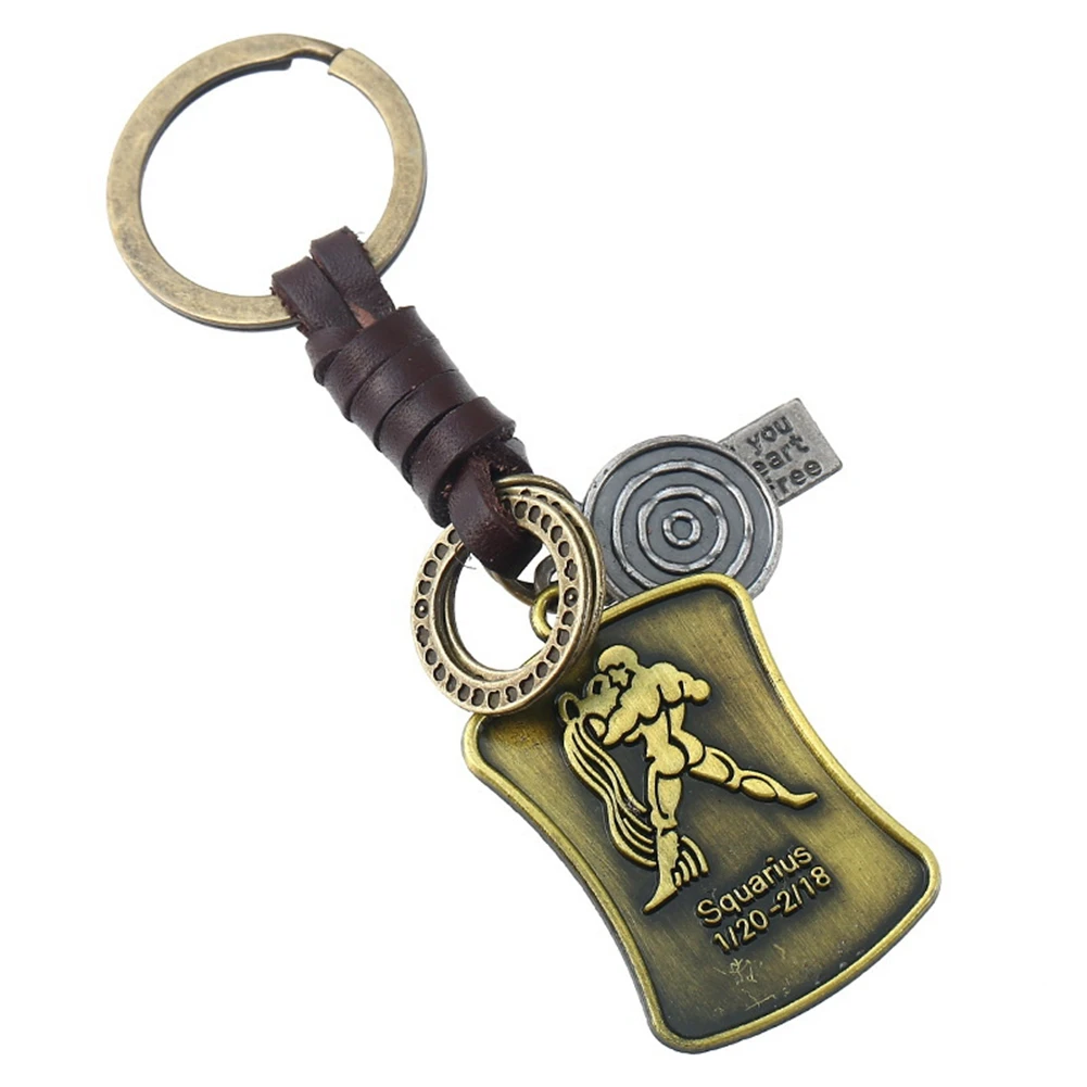 Llaveros electrónicos etiqueta de constelación colgante de llave llavero Retro para hombres y mujeres joyería de moda llaveros de coche encanto
