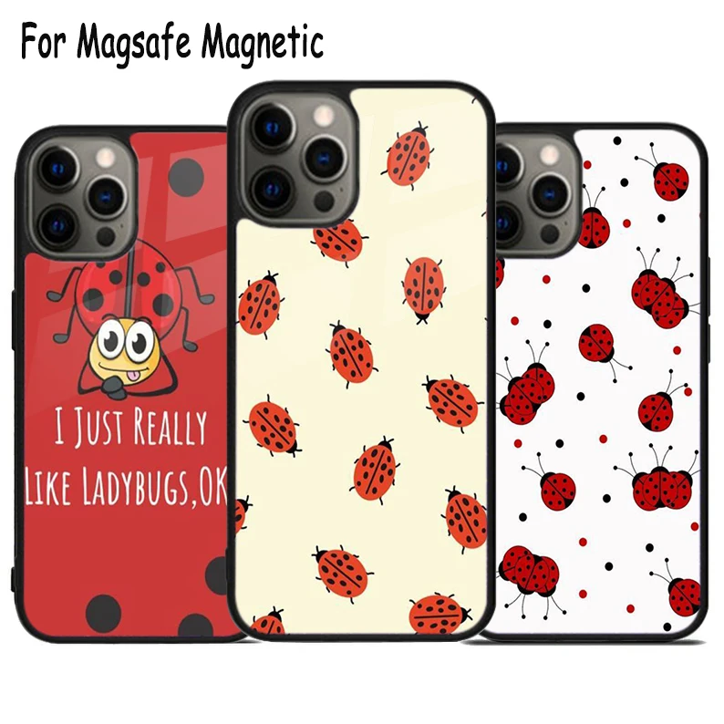 ladybugs Wireless Charge Magsafe Phone Case For iPhone 15 16 14 13 11 12 Pro Max Plus Magnetic Bumper Cover