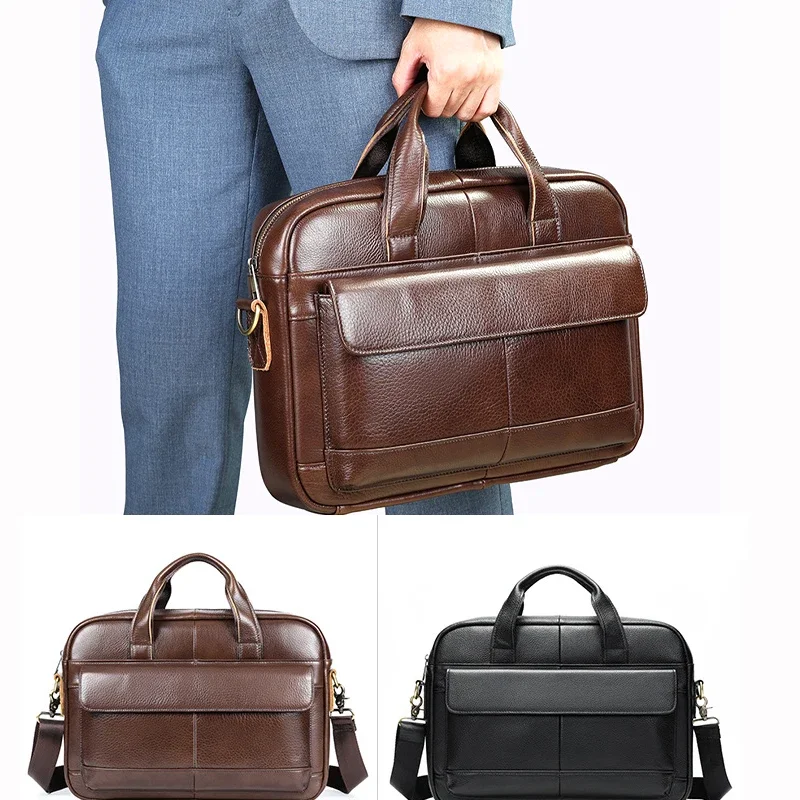 Cowhide Shoulder Crossbody Bag Fashion Messenger Bag New Men's Handbag Briefcase Large Capacity Business Laptop Bag