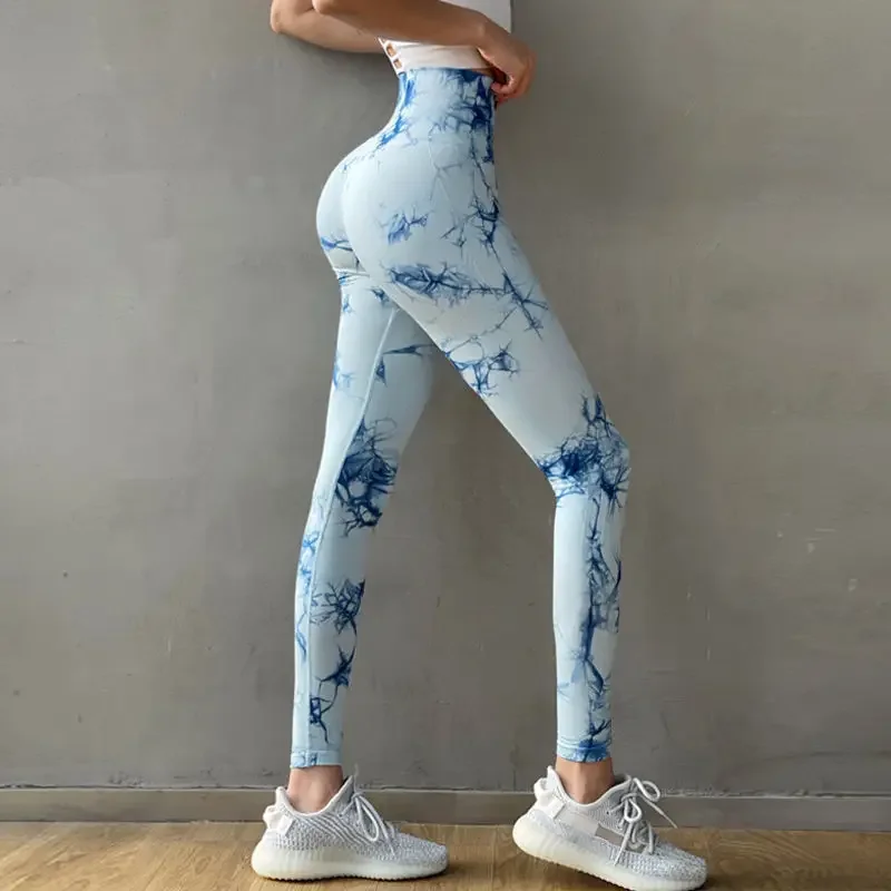 Leggings tie-dye à fesses de pêche pour femmes, hauts audihip, levage, yoga, fitness, course à pied, pantalons de sport, vêtements d'extérieur, look mince