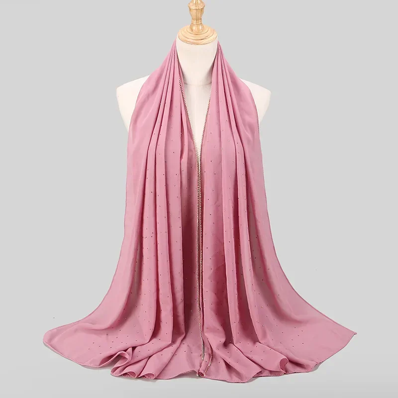 

Spring/Summer Long Ladies Hijab Scarf, 70*180cm, Pearl Chiffon Diamond Headscarf, Beaded Headscarf, Summer Chiffon Hijab Scarf