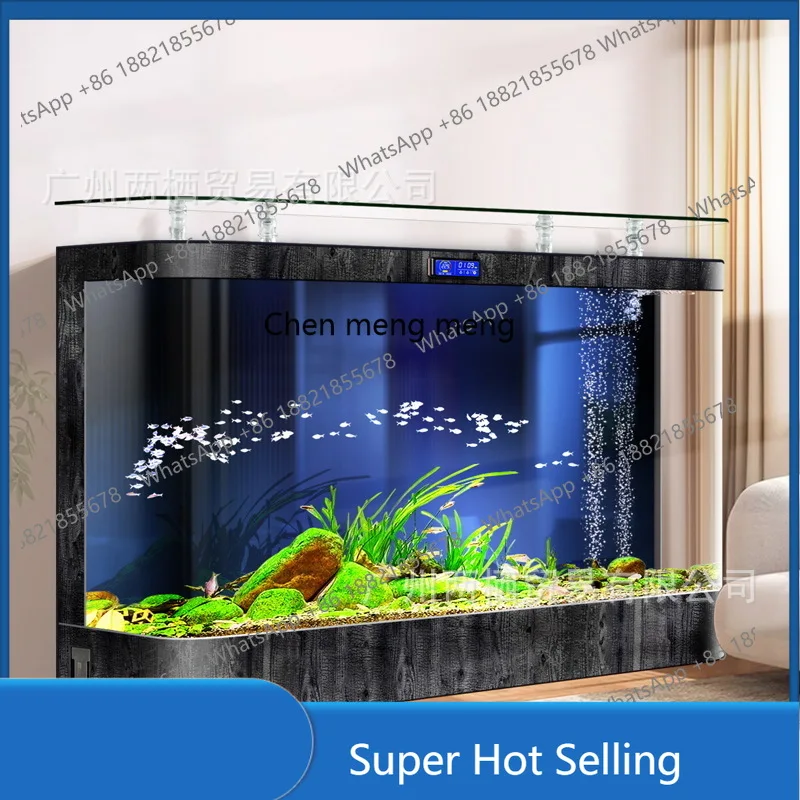 

Living room against the wall fish tank, large curved integrated glass ecological aquarium, water-free goldfish tank