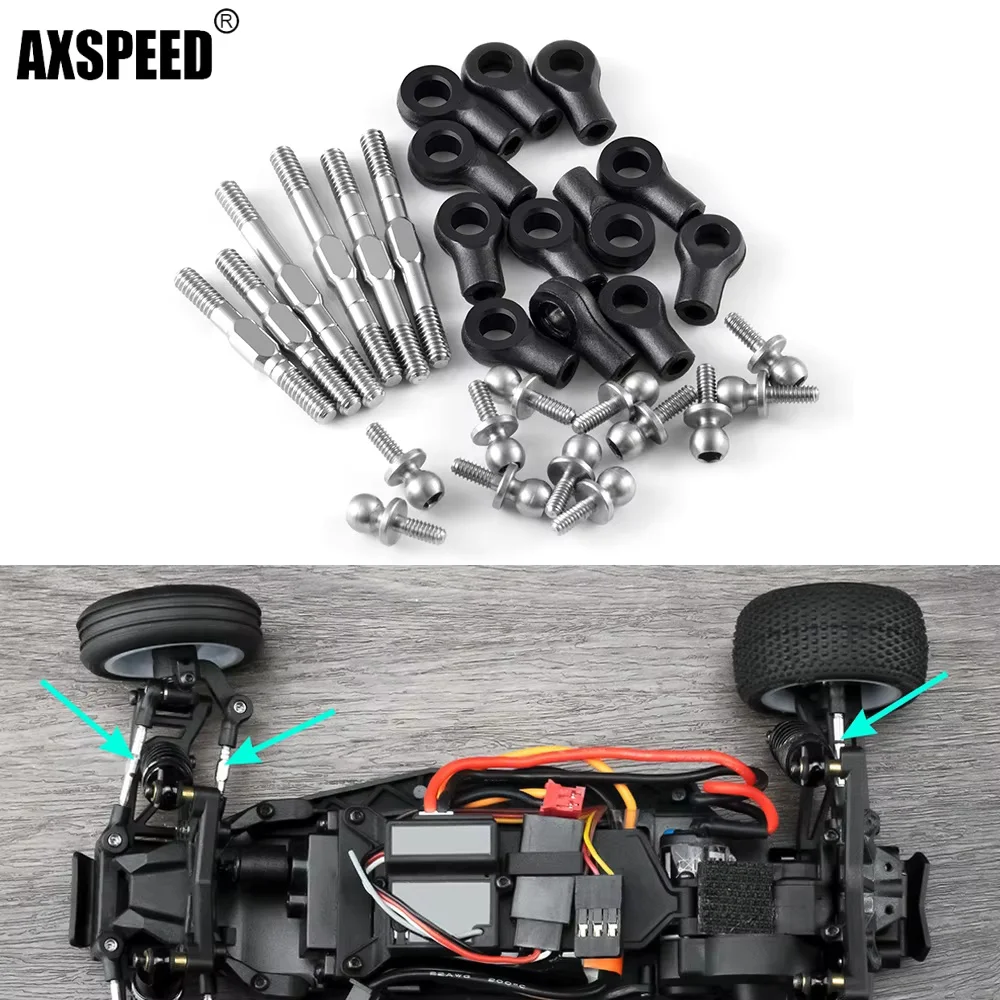AXSPEED Stainless Steel Adjustable Turnbuckle Link Rod Set Positive & Reverse Thread for 1/24 LOSI Mini-B RC Buggy Upgrade Parts