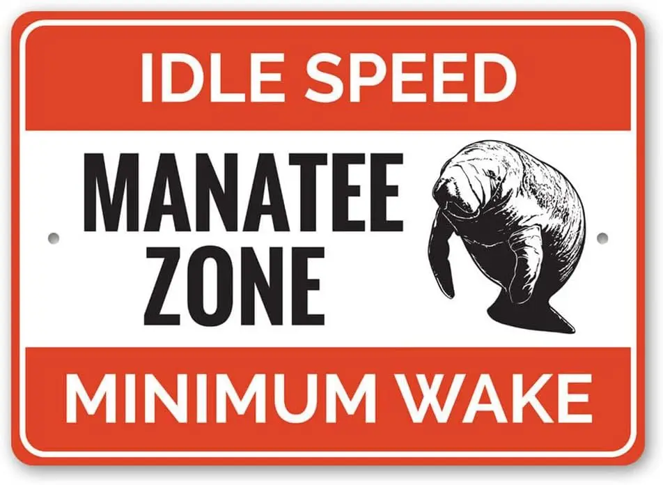 Panneau en métal « Zone des Manatee », « Vitesse au point mort », « Minimum Wake », « Signe des Manatee » (1)