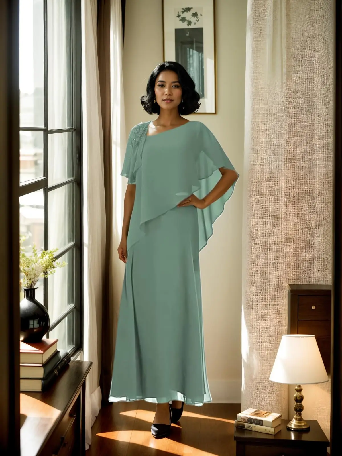 Vestidos para madre de la novia, capa superpuesta, vestidos de noche formales de gasa, vestidos largos para madre del novio