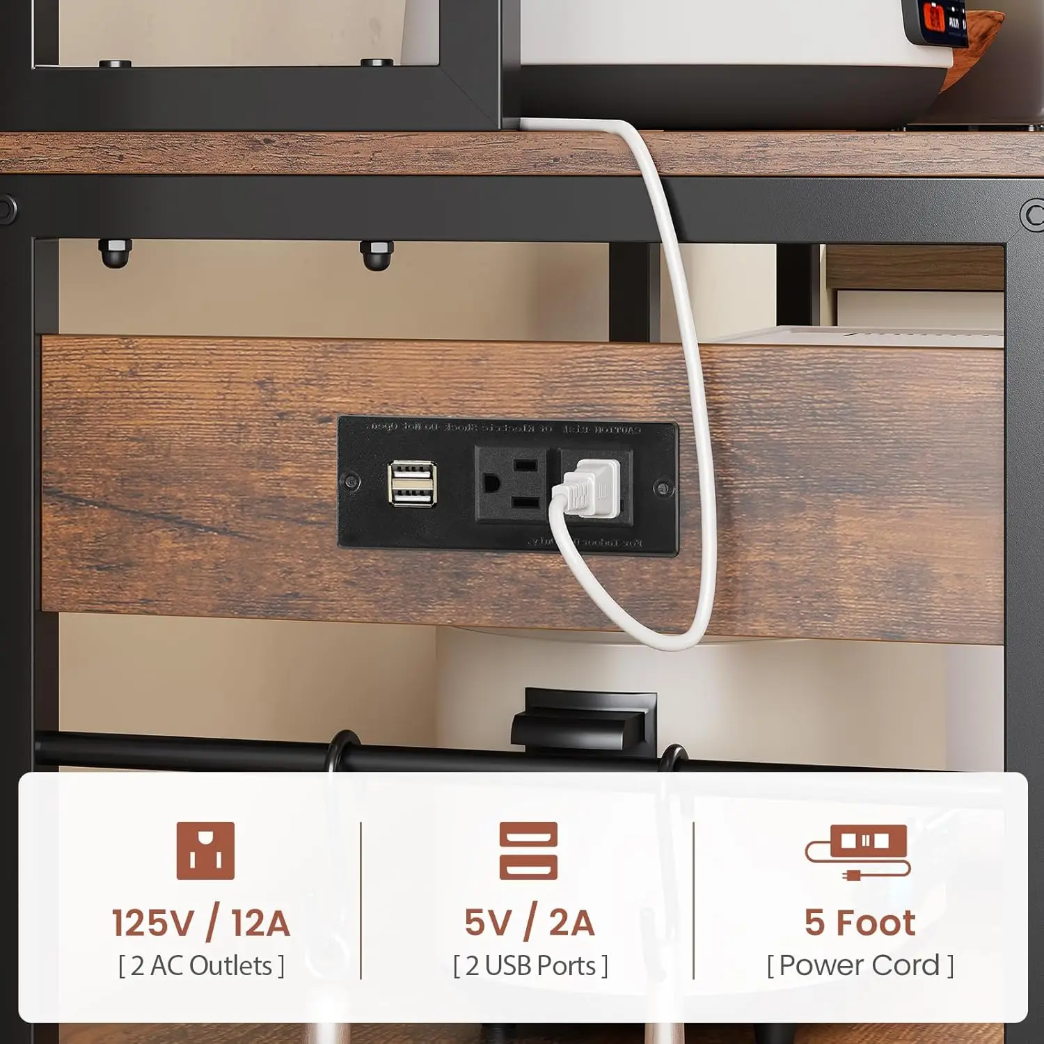 47.2 Inch Bakers Rack with Power Outlet, Microwave Stand with Storage, Farmhouse Coffee Bar Cabinet Station with Wine Rack, Iron