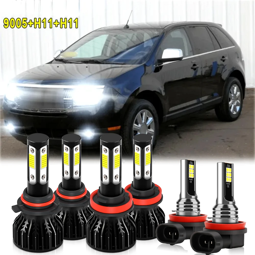 For Lincoln MKX 2007 2008 2009 2010 Led Headlights Fog Bulbs Auto Lamp 6000K 12V Four Sides Headlamps 20000LM 120W Super Bright