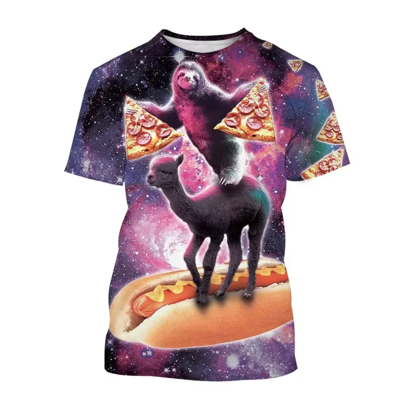 Funny Galaxy Sheep Otter Pizza 3D Print T-Shirts Men Women Casual Short Sleeve T Shirt Harajuku Y2K Tops Tees Unisex Clothing