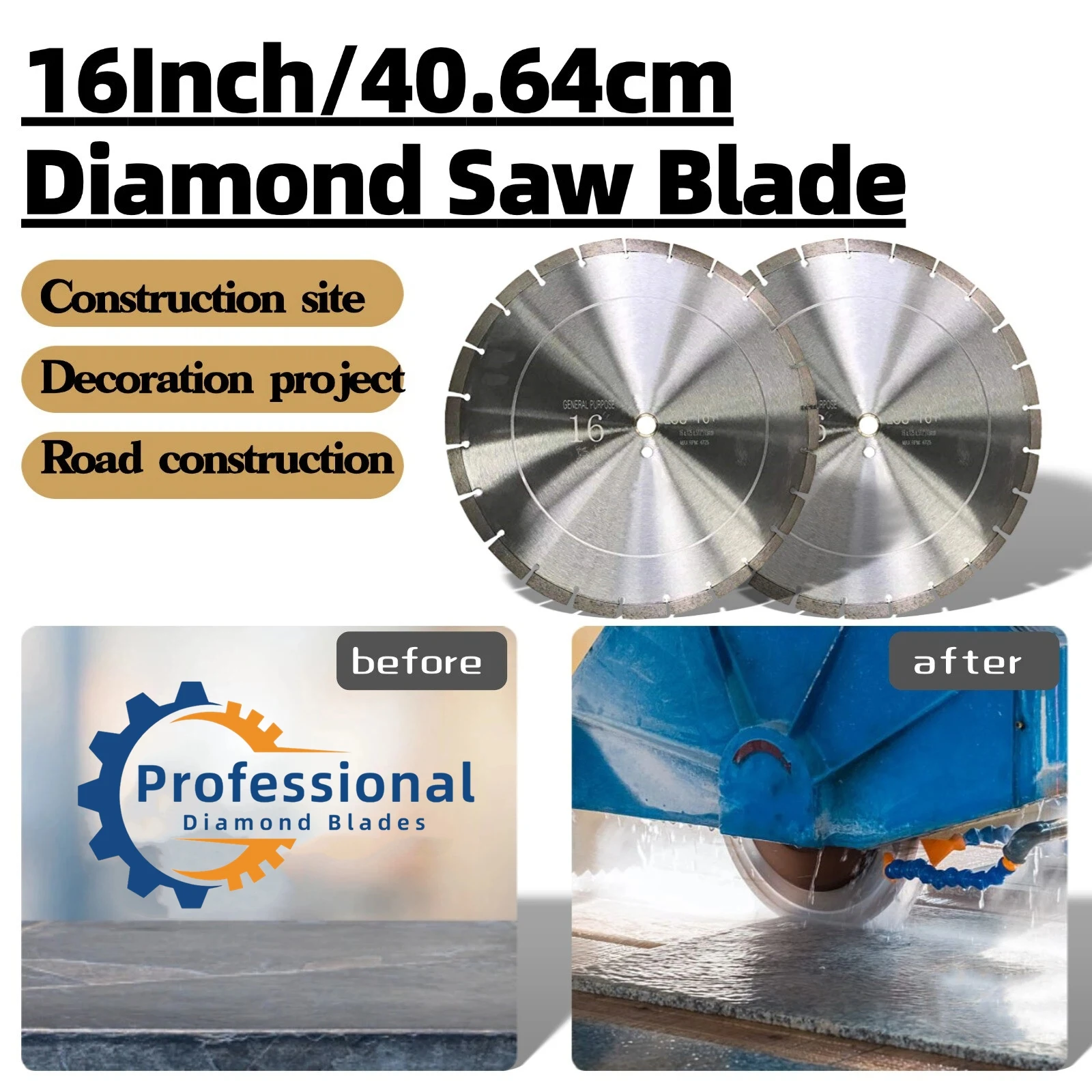 

Алмазные диски 16 дюймов для бетона с отверстием 1 дюйм, для сухой/влажной резки мрамора, камня, кирпича, кладки, гранита (2 шт.)