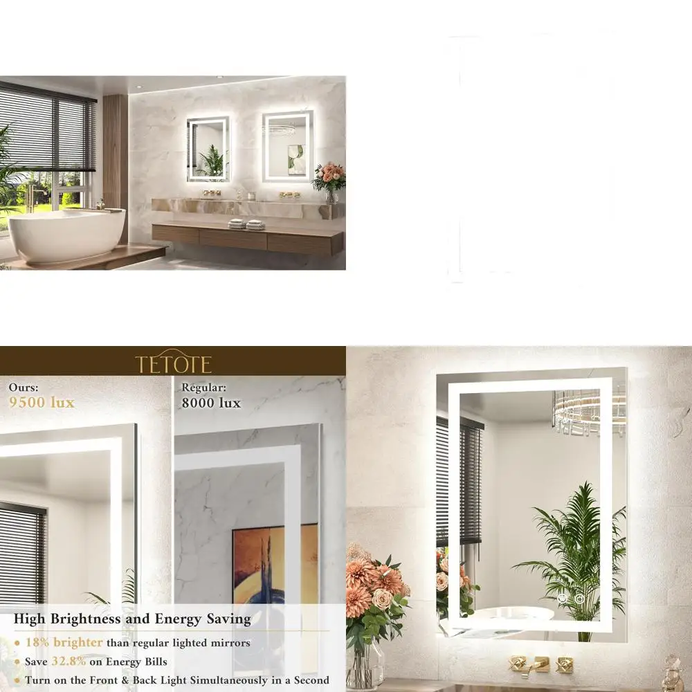22 x 30 LED Illuminated Bathroom Vanity Mirror with 3-Color Dimmable Lights, Anti-Fog Tempered Glass, Waterproof
