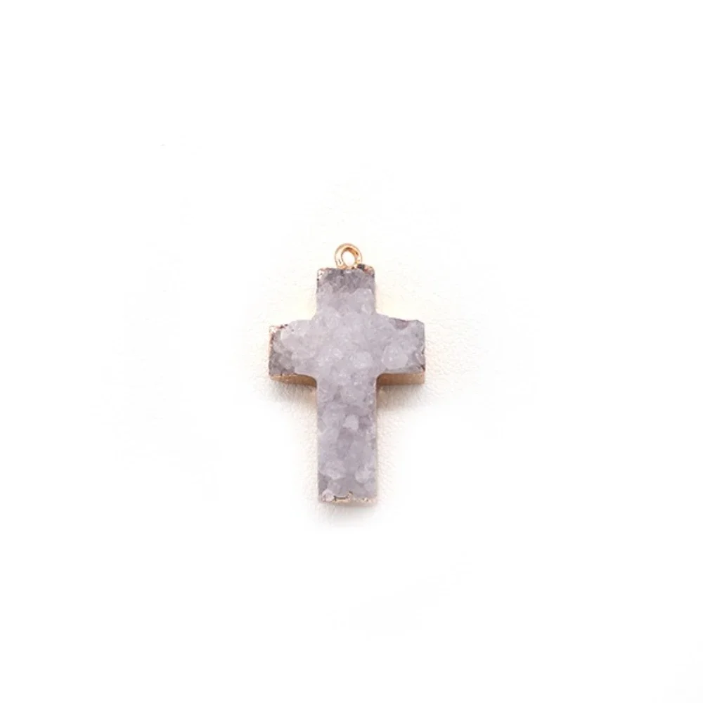 Vintage Classic Natural Stone Dyed Colored Crystal Inlaid Cross-shaped Edged Single-hole Pendant DIY Necklace Jewelry Accessory