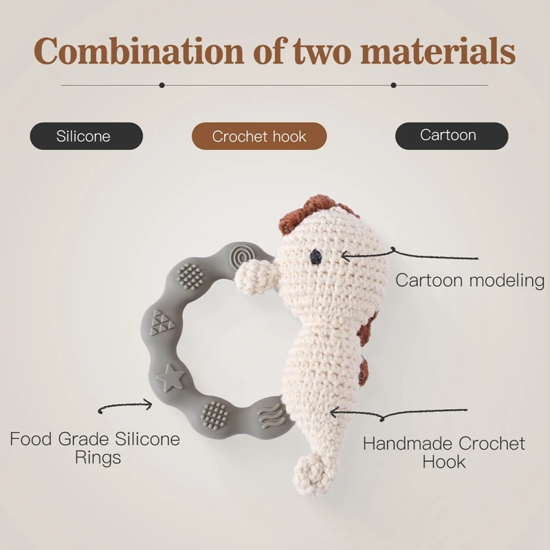 1pc Baby Cute Marine Animal Crochet Rattle Toy Silicone Ring BPA Free Baby Teether Rodent Infant Gym Mobile Rattles Newborn Toys